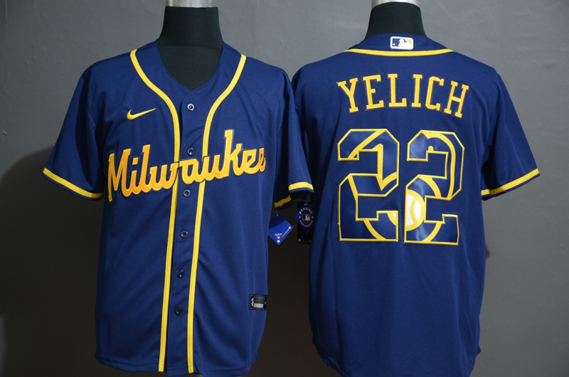 2020 MLB Men Milwaukee Brewers 22 Christian Yelich Nike blue Jersey